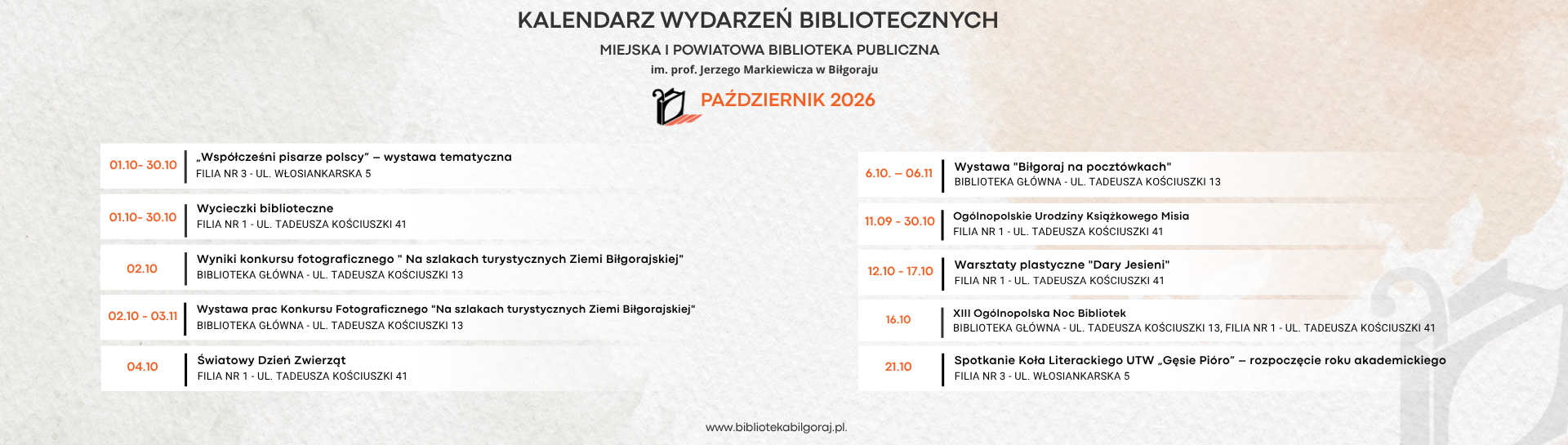 Kalendarz wydarzeń - październik